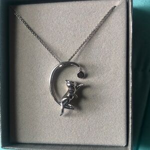 Zales Silver Cat and Moon Necklace